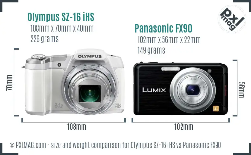 Olympus SZ-16 iHS vs Panasonic FX90 size comparison Olympus SZ-16 iHS vs Panasonic FX90 size comparison