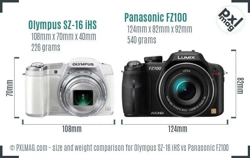 Olympus SZ-16 iHS vs Panasonic FZ100 size comparison