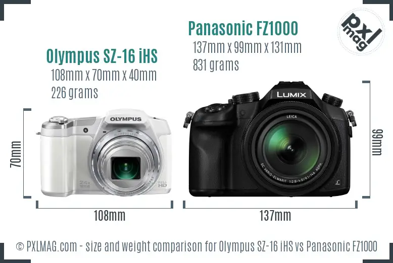 Olympus SZ-16 iHS vs Panasonic FZ1000 size comparison
