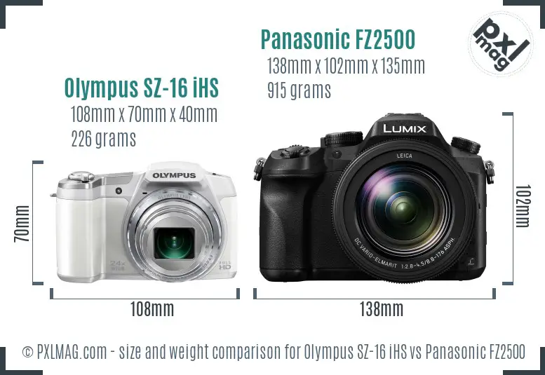 Olympus SZ-16 iHS vs Panasonic FZ2500 size comparison