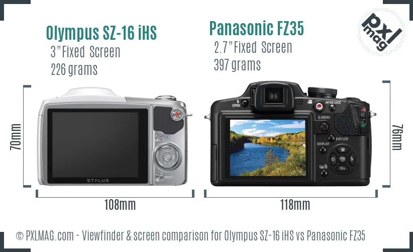Olympus SZ-16 iHS vs Panasonic FZ35 Screen and Viewfinder comparison