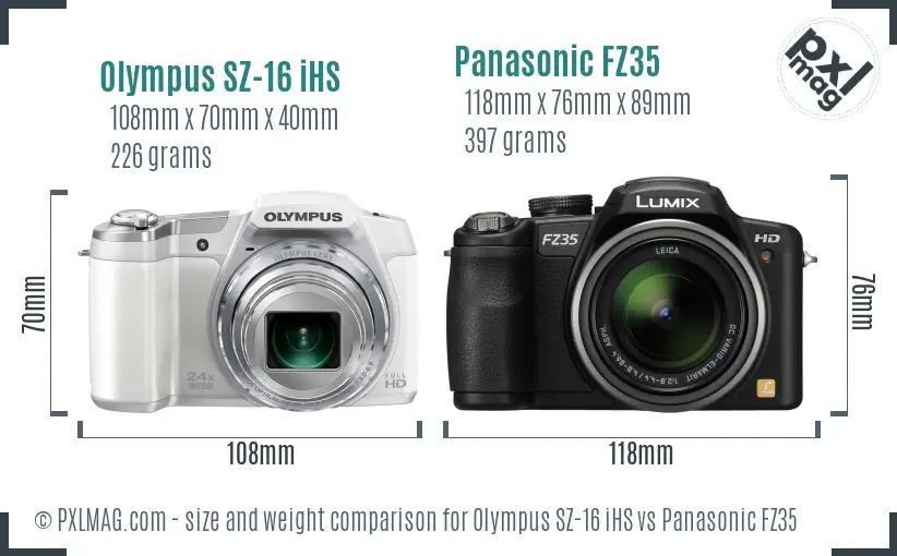 Olympus SZ-16 iHS vs Panasonic FZ35 size comparison