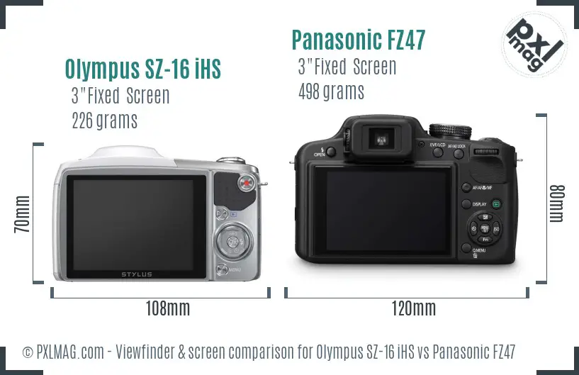 Olympus SZ-16 iHS vs Panasonic FZ47 Screen and Viewfinder comparison