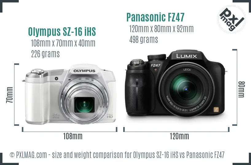 Olympus SZ-16 iHS vs Panasonic FZ47 size comparison