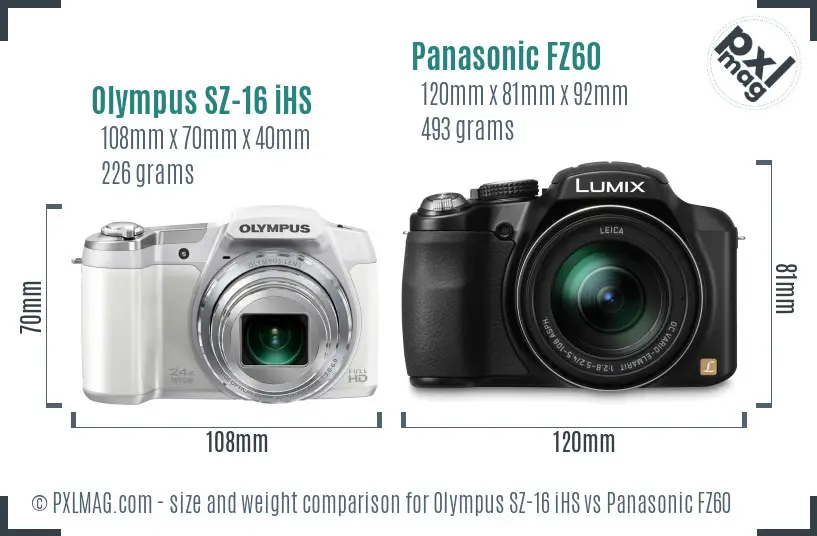 Olympus SZ-16 iHS vs Panasonic FZ60 size comparison