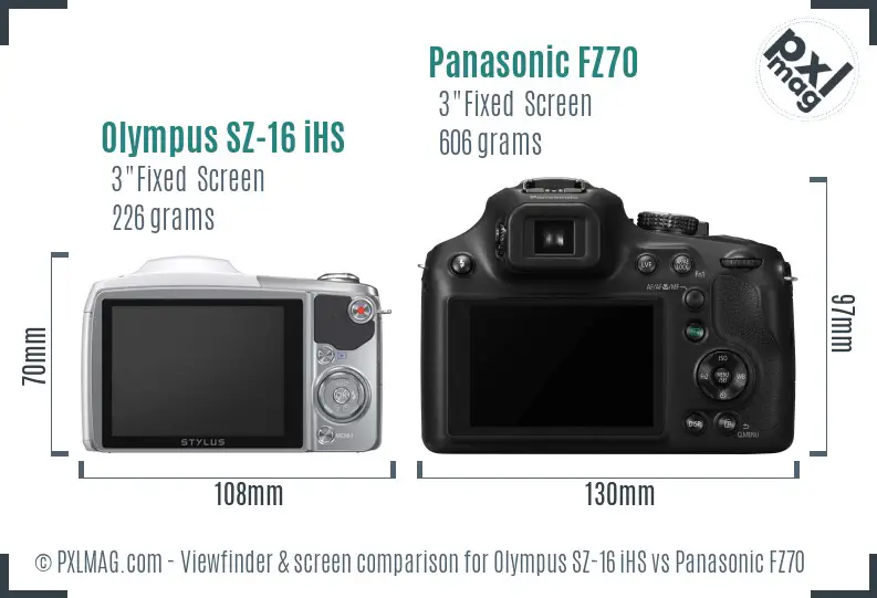 Olympus SZ-16 iHS vs Panasonic FZ70 Screen and Viewfinder comparison