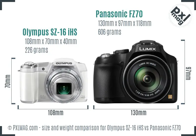 Olympus SZ-16 iHS vs Panasonic FZ70 size comparison