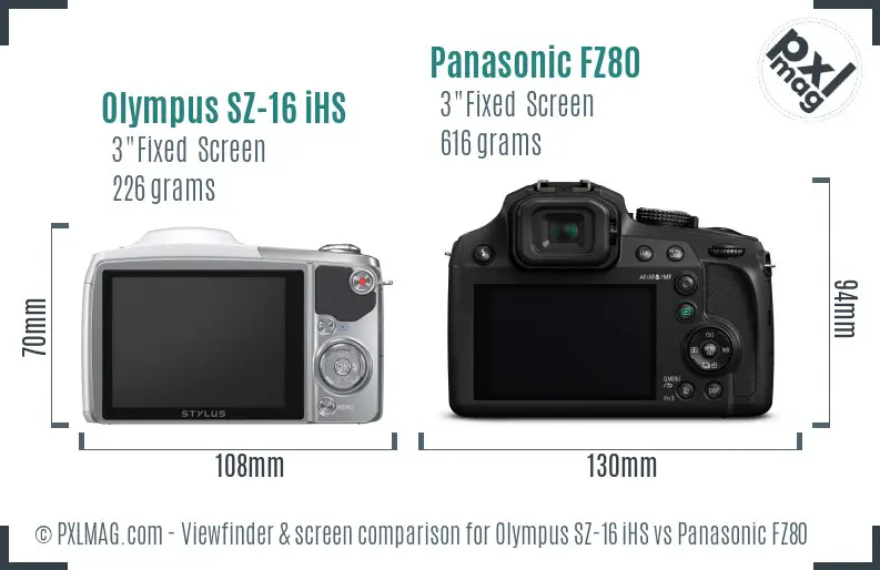 Olympus SZ-16 iHS vs Panasonic FZ80 Screen and Viewfinder comparison