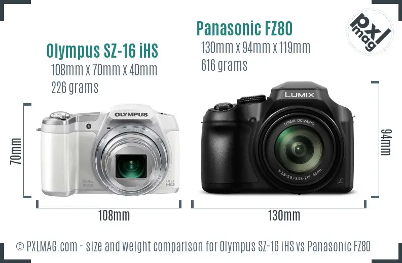 Olympus SZ-16 iHS vs Panasonic FZ80 size comparison