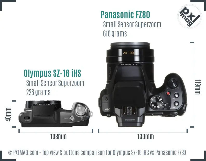 Olympus SZ-16 iHS vs Panasonic FZ80 top view buttons comparison