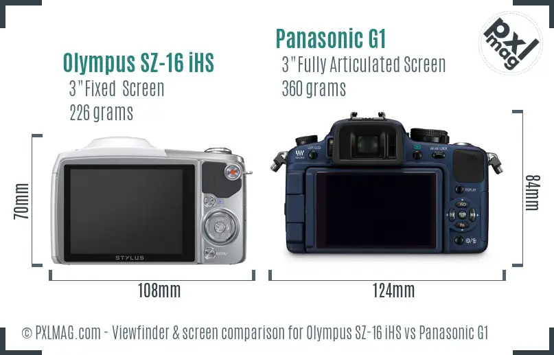 Olympus SZ-16 iHS vs Panasonic G1 Screen and Viewfinder comparison