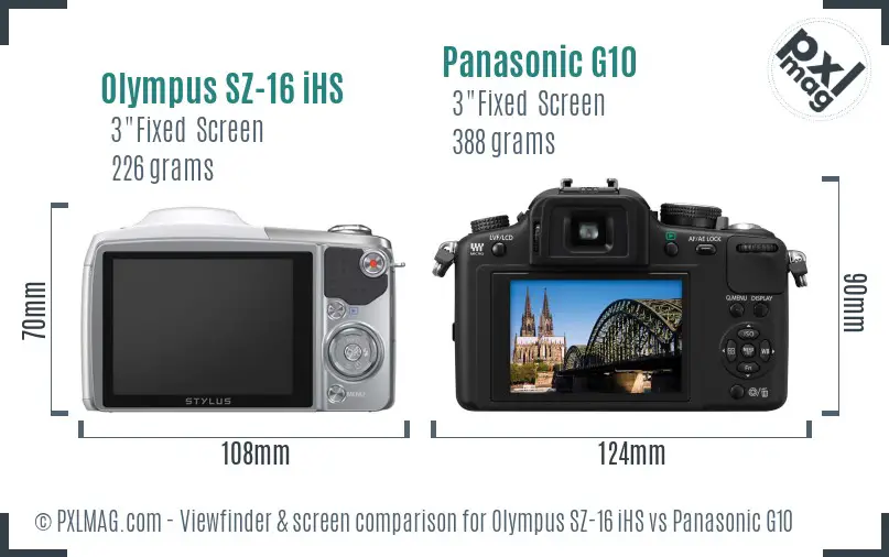 Olympus SZ-16 iHS vs Panasonic G10 Screen and Viewfinder comparison