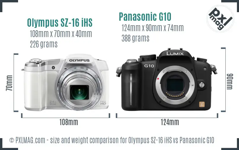 Olympus SZ-16 iHS vs Panasonic G10 size comparison