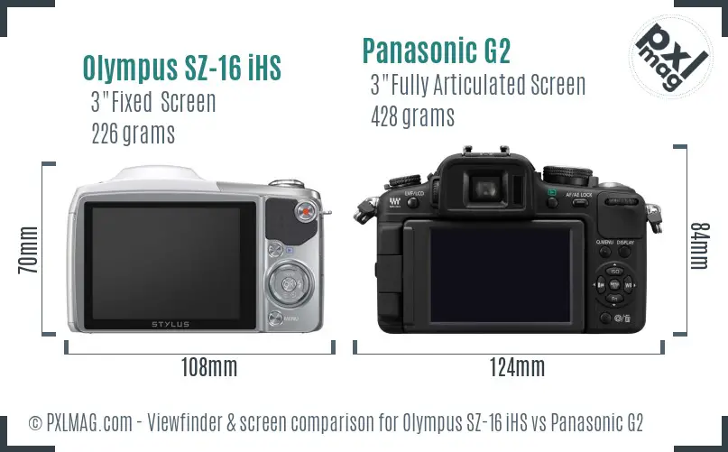 Olympus SZ-16 iHS vs Panasonic G2 Screen and Viewfinder comparison
