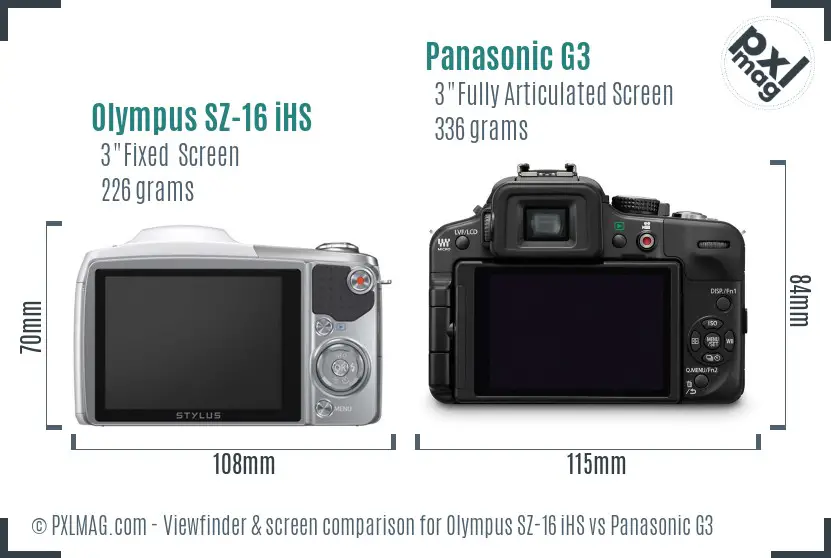 Olympus SZ-16 iHS vs Panasonic G3 Screen and Viewfinder comparison