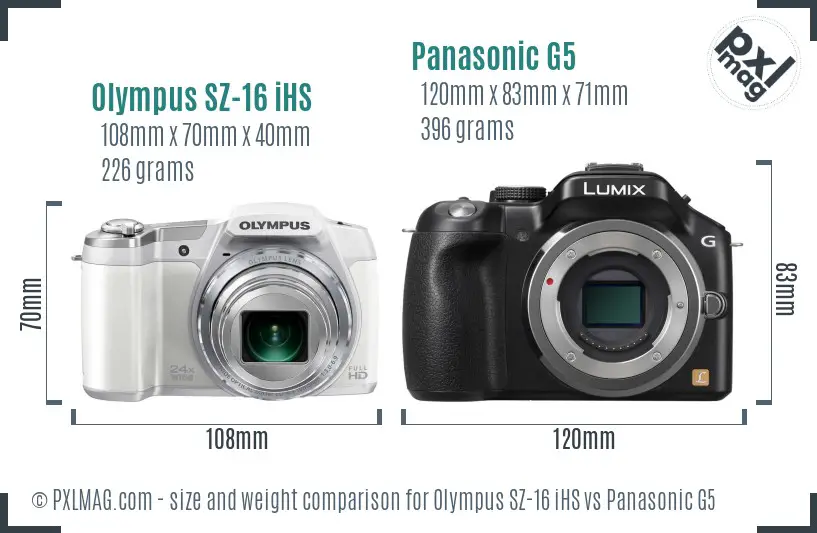 Olympus SZ-16 iHS vs Panasonic G5 size comparison Olympus SZ-16 iHS vs Panasonic G5 size comparison