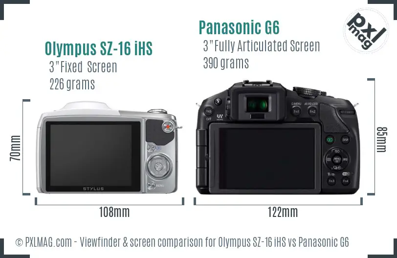 Olympus SZ-16 iHS vs Panasonic G6 Screen and Viewfinder comparison