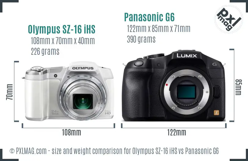 Olympus SZ-16 iHS vs Panasonic G6 size comparison