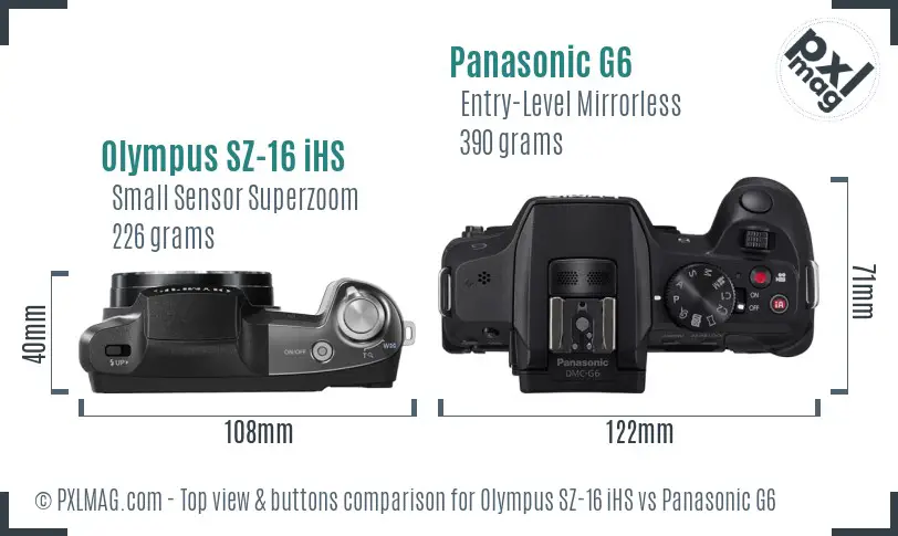 Olympus SZ-16 iHS vs Panasonic G6 top view buttons comparison