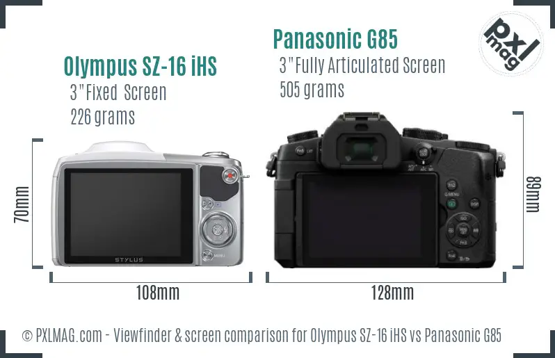 Olympus SZ-16 iHS vs Panasonic G85 Screen and Viewfinder comparison