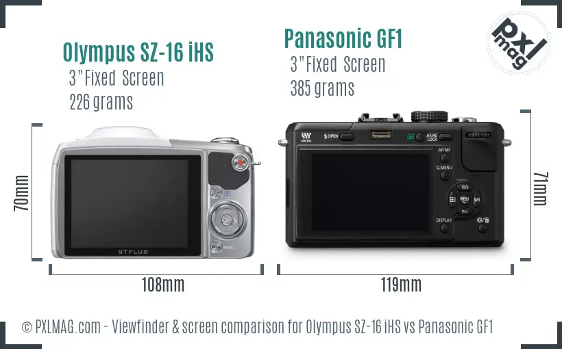 Olympus SZ-16 iHS vs Panasonic GF1 Screen and Viewfinder comparison