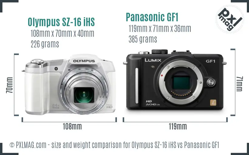 Olympus SZ-16 iHS vs Panasonic GF1 size comparison