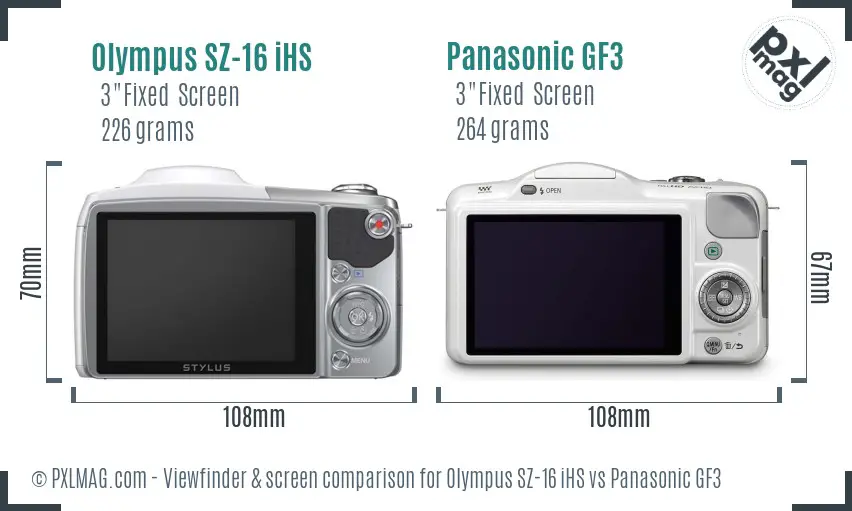 Olympus SZ-16 iHS vs Panasonic GF3 Screen and Viewfinder comparison