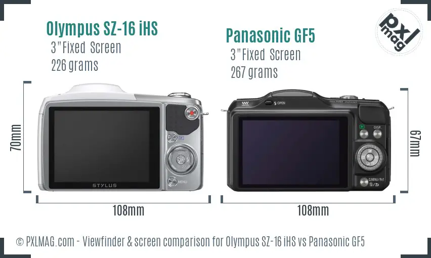Olympus SZ-16 iHS vs Panasonic GF5 Screen and Viewfinder comparison
