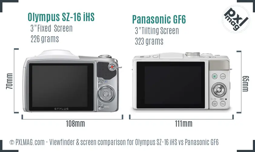Olympus SZ-16 iHS vs Panasonic GF6 Screen and Viewfinder comparison