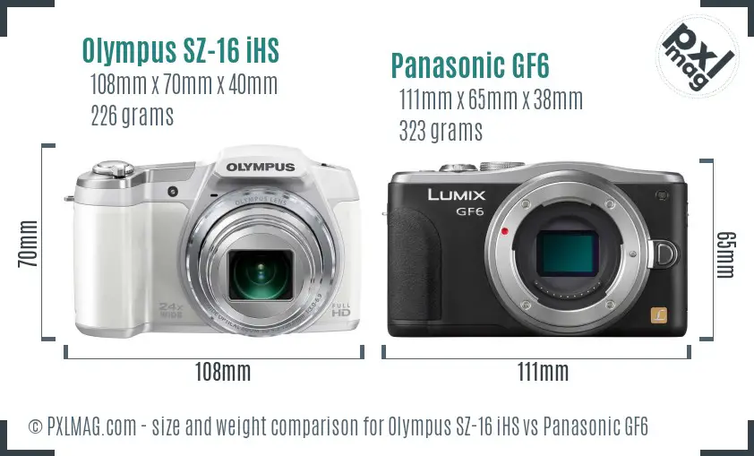 Olympus SZ-16 iHS vs Panasonic GF6 size comparison