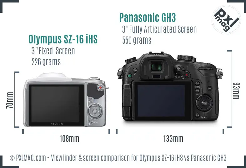 Olympus SZ-16 iHS vs Panasonic GH3 Screen and Viewfinder comparison