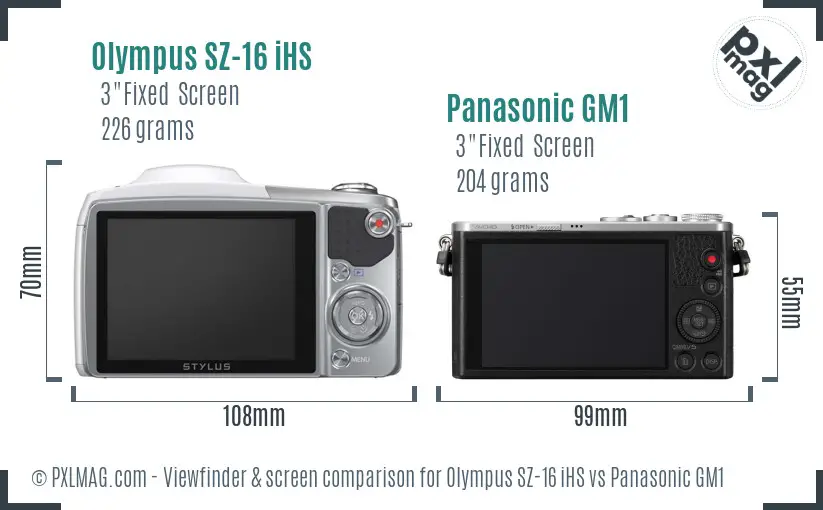Olympus SZ-16 iHS vs Panasonic GM1 Screen and Viewfinder comparison