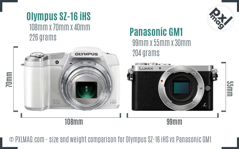 Olympus SZ-16 iHS vs Panasonic GM1 size comparison