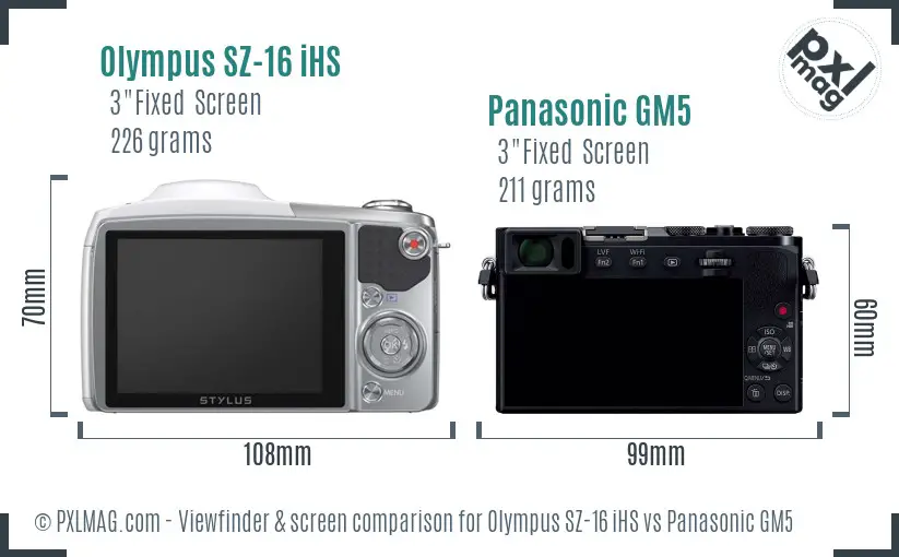 Olympus SZ-16 iHS vs Panasonic GM5 Screen and Viewfinder comparison