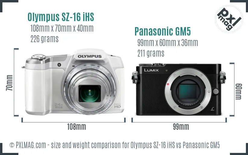 Olympus SZ-16 iHS vs Panasonic GM5 size comparison