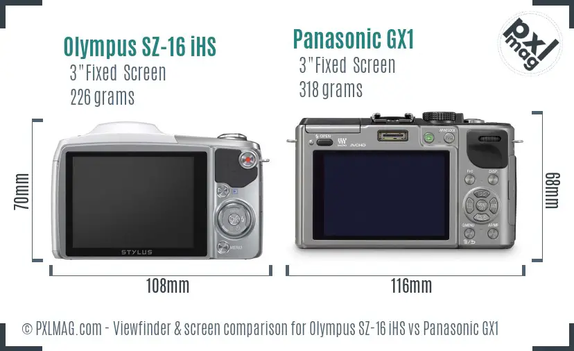 Olympus SZ-16 iHS vs Panasonic GX1 Screen and Viewfinder comparison