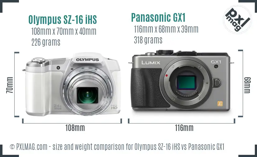 Olympus SZ-16 iHS vs Panasonic GX1 size comparison