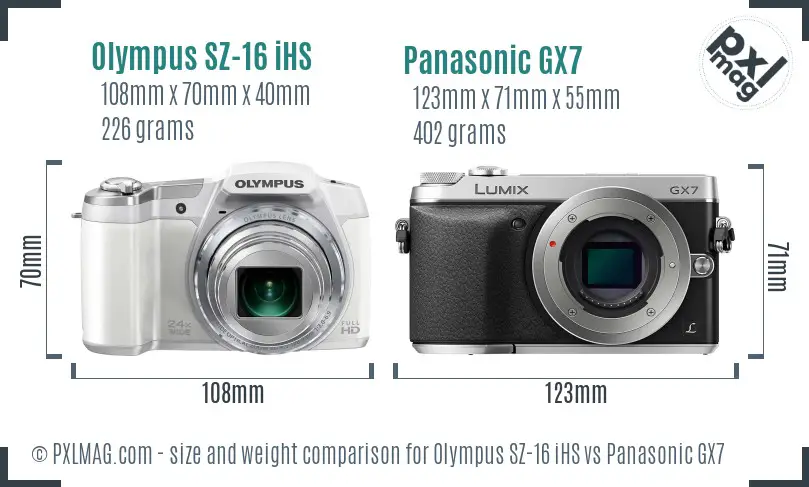 Olympus SZ-16 iHS vs Panasonic GX7 size comparison