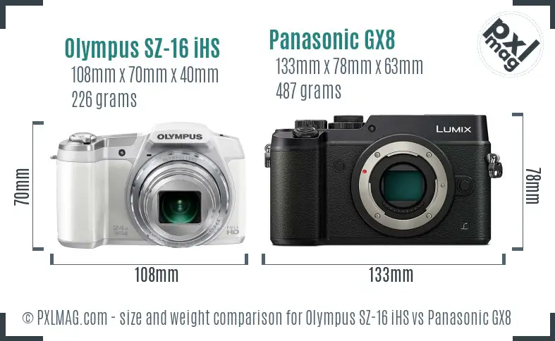 Olympus SZ-16 iHS vs Panasonic GX8 size comparison Olympus SZ-16 iHS vs Panasonic GX8 size comparison