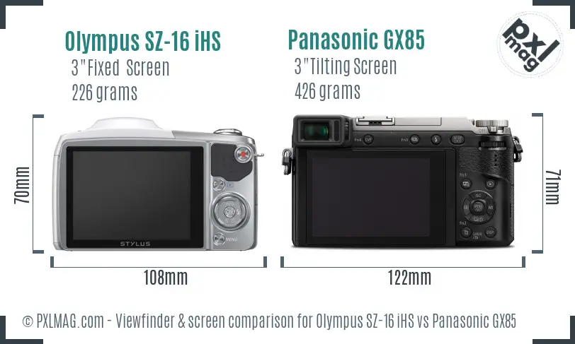 Olympus SZ-16 iHS vs Panasonic GX85 Screen and Viewfinder comparison