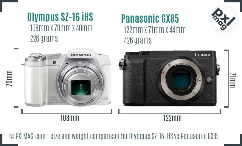 Olympus SZ-16 iHS vs Panasonic GX85 size comparison