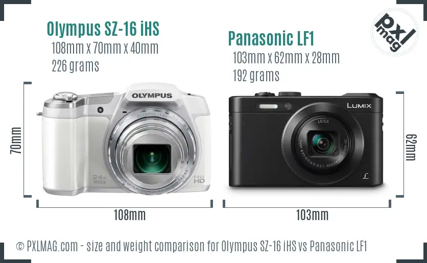 Olympus SZ-16 iHS vs Panasonic LF1 size comparison