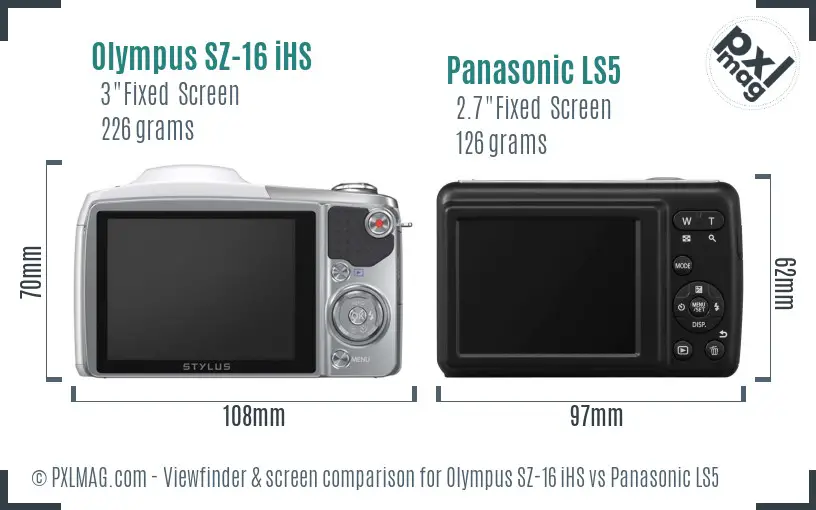 Olympus SZ-16 iHS vs Panasonic LS5 Screen and Viewfinder comparison