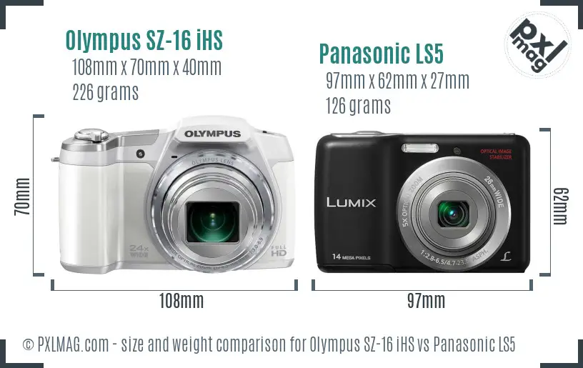 Olympus SZ-16 iHS vs Panasonic LS5 size comparison