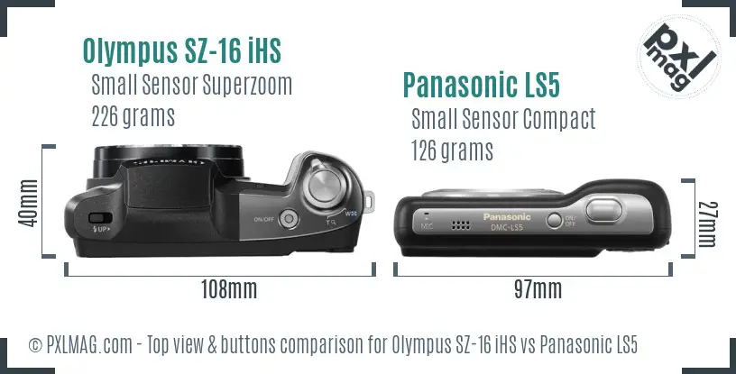 Olympus SZ-16 iHS vs Panasonic LS5 top view buttons comparison