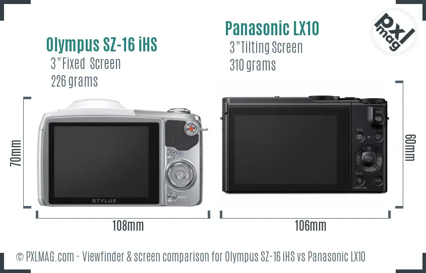 Olympus SZ-16 iHS vs Panasonic LX10 Screen and Viewfinder comparison