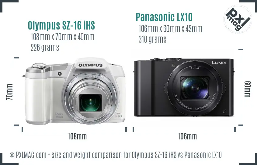 Olympus SZ-16 iHS vs Panasonic LX10 size comparison