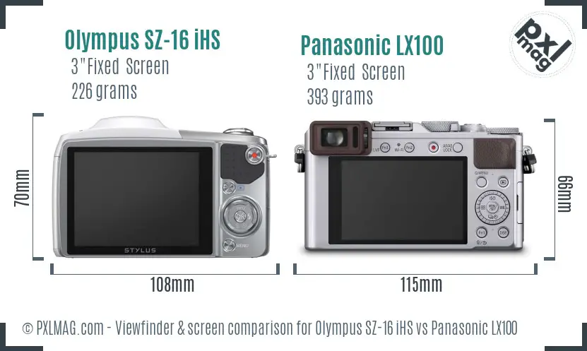 Olympus SZ-16 iHS vs Panasonic LX100 Screen and Viewfinder comparison