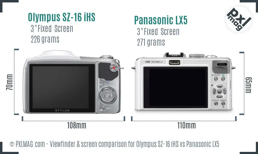 Olympus SZ-16 iHS vs Panasonic LX5 Screen and Viewfinder comparison