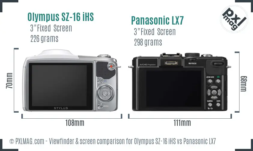 Olympus SZ-16 iHS vs Panasonic LX7 Screen and Viewfinder comparison